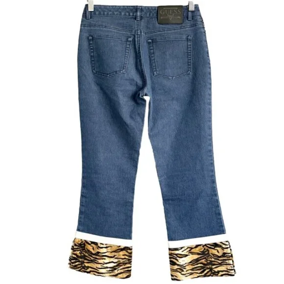 Vintage Y2K Guess Bootcut Cropped Jeans w/ Faux Fur Trim - 28" - Picture 9 of 12